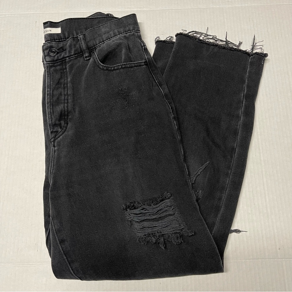 PacSun Women’s Black Jeans Size 28 Distressed High Rise Straight Leg Denim 28x25 - Picture 6 of 9